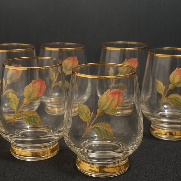 VTG 6pc Hand painted Rose Aperitif Shot Cordial Glasses - Picture 1 of 7